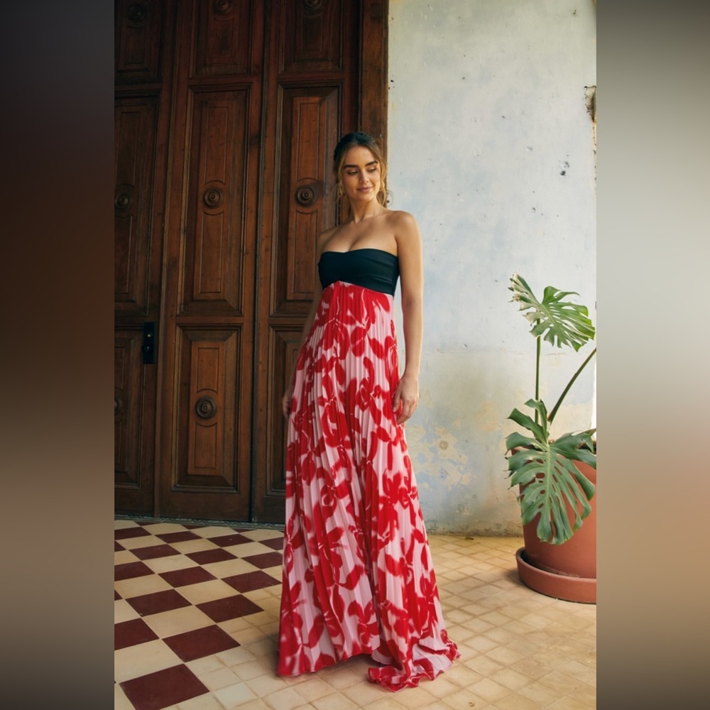 Chic Black and Red Floral Gown